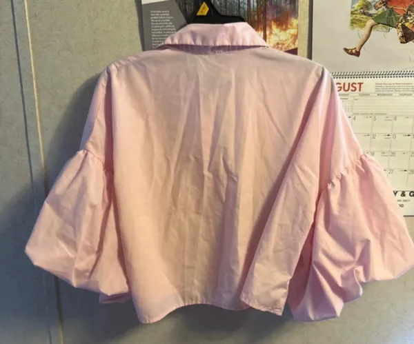 AVELORIA blouse for women LARGE pink balloon-sleeve crop blouse - Image 2