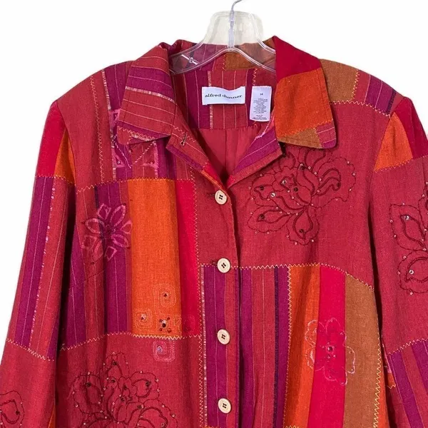 Vintage Alfred Dunner Patchwork Linen Jacket 14 Shacket - Image 2