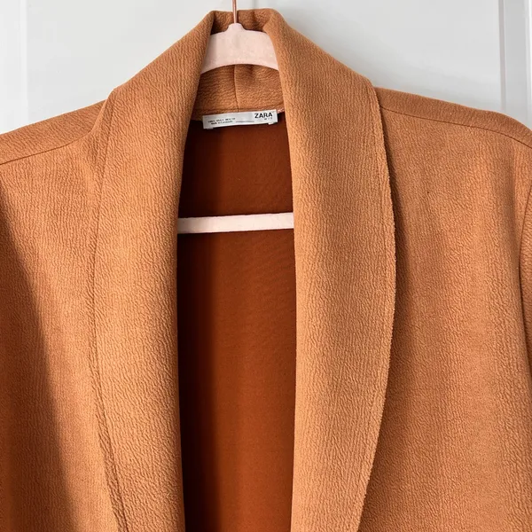 Zara‎ Brown Open Front Cardigan Large Long Sleeves Collared - Image 3