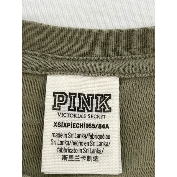 PINK Victoria's Secret Silver Sequin Logo Long Sleeve Tee Women‎ XS Army Green - Image 5