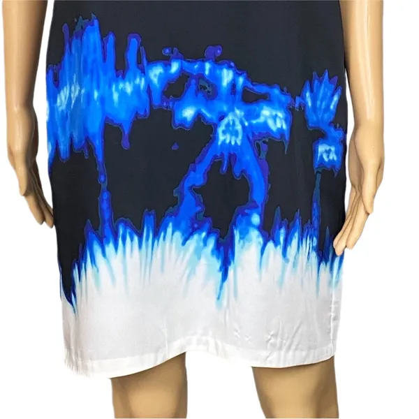 VINCE black, blue & white tie dye watercolor shift dress w/POCKETS. Size 4 FLAW - Image 4