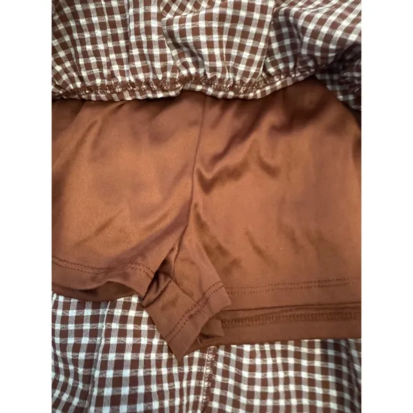 Sienna Sky Skort Women's Brown‎ Gingham Pull On Elastic Waist Size Medium - Image 6