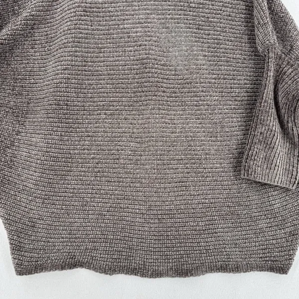 Favlux Chenille Sweater Women L Taupe Brown Oversized Dolman Batwing Cozy Chic - Image 3