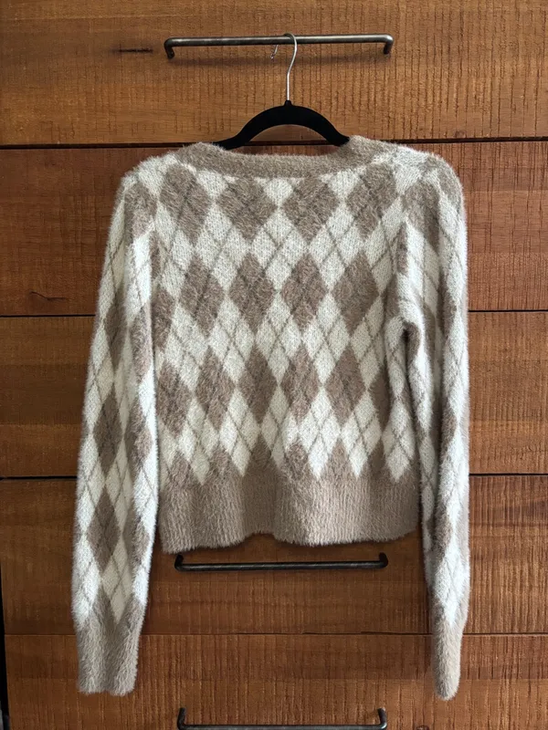 William Rast Cozy Fuzzy Argyle Cardigan Size Small - Image 2