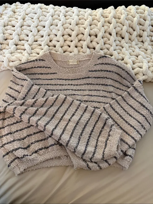 Altar'd State Striped Crewneck Sweater in Beige and Black - Image 6