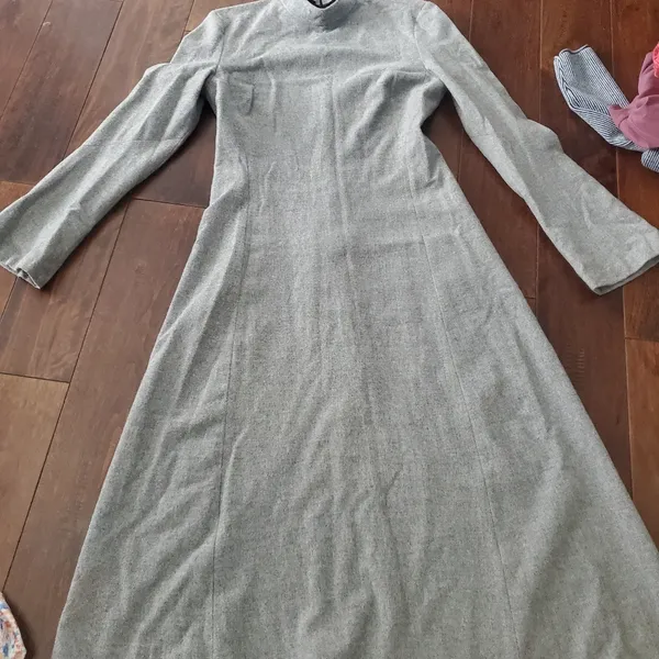 Zara Wool Blend Elegant Gray Women's Dress With Long Sleeve Size Small Midi Leng - Image 4