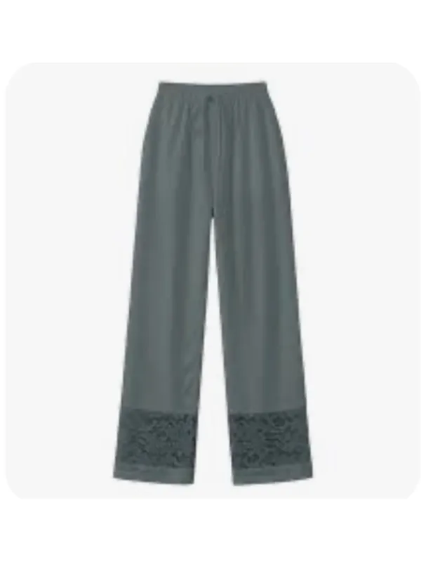 NEW Cotton Linen Blend Wide Leg Pants Lace Hem Elastic Waist 28/28 - Image 3