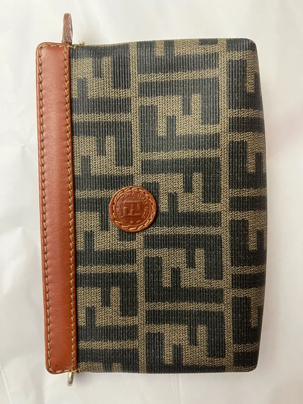 Fendi Zippered Small Wallet/Pouch, Zucca Pattern and Leather Trim - Image 3