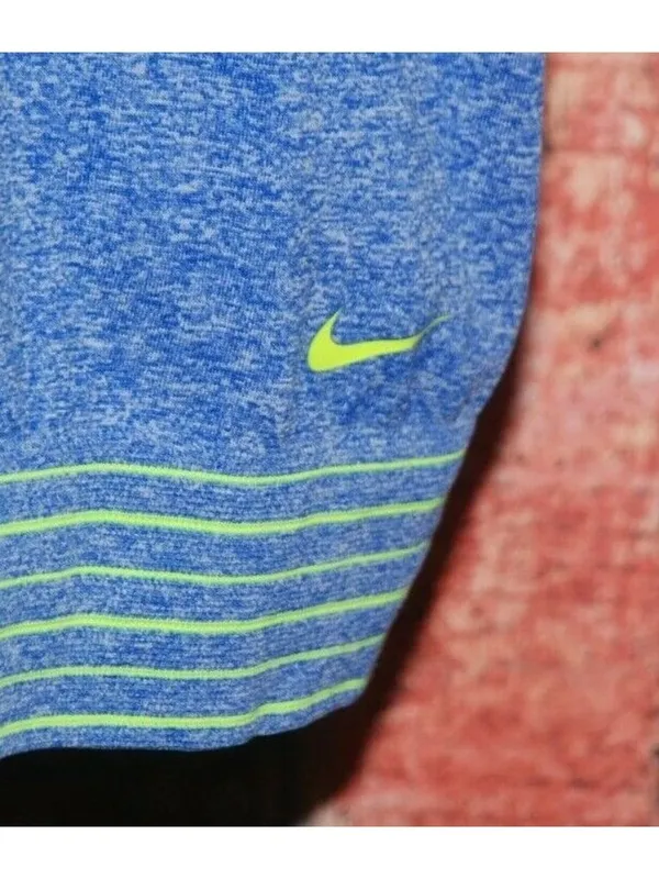 Nike Dri-FIT Womens Large Racerback Tank Top Blue Volt Green Striped Running - Image 6