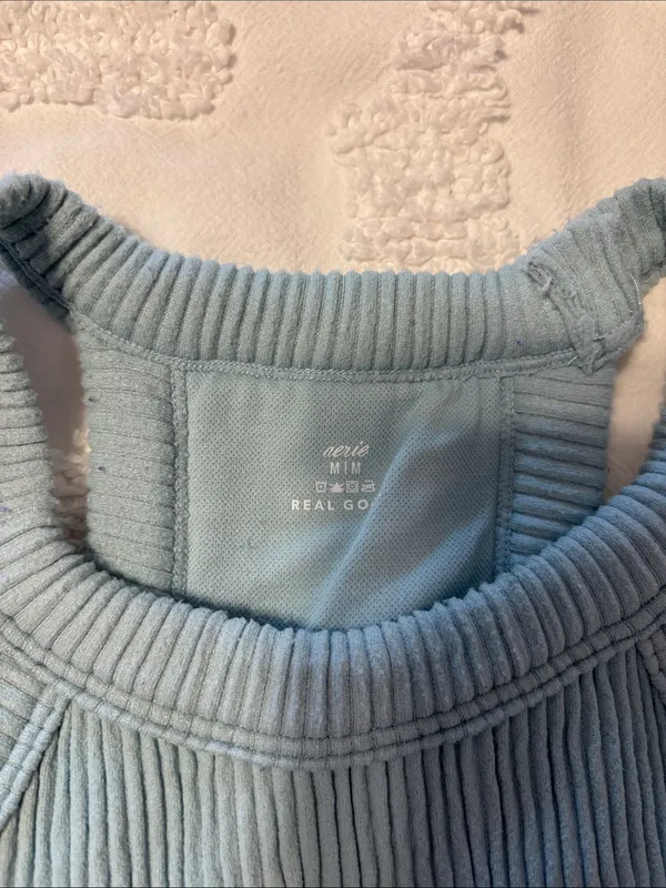 Aerie Ribbed High-Neck Crop Top in light blue - Image 2