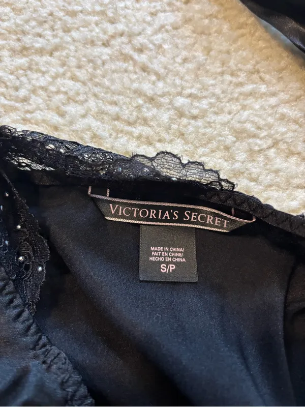 Victoria's Secret Black Satin & Lace Slip with Sparkle - Image 3