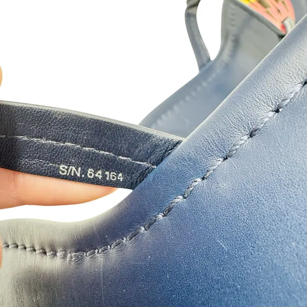 Tory Burch Rainbow Pride Miller Sandals Navy Blue Leather Thong Flat Slides 7M - Image 6