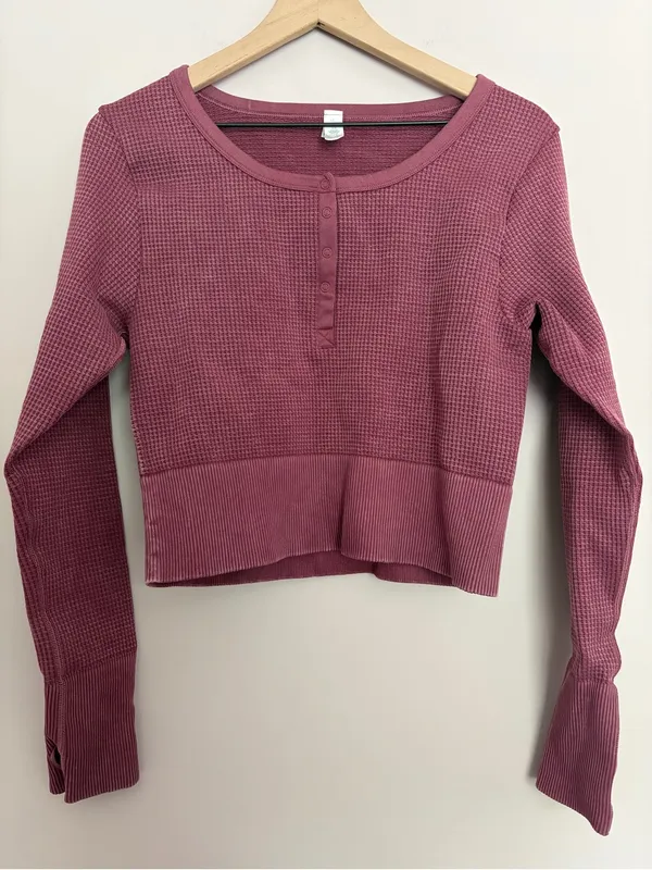 Aerie Offline Main Squeeze Cropped Waffle Knit Henley XL - Image 2