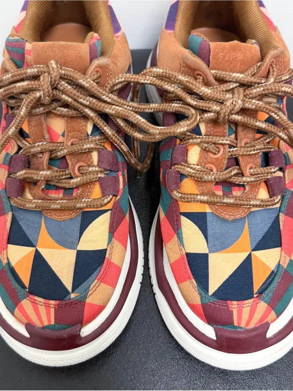 Farm Rio Graphics Scarves Platform Geometric Lace Up Sneakers 6.5 Brown Purple - Image 5
