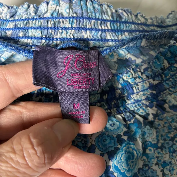 J Crew Liberty Blue Floral Cotton Smocked Ruffle Yoke Blouse M - Image 4