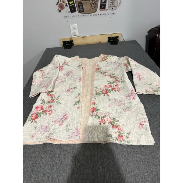 Handmade women's Floral Quilted Duster Sweater Sz XS/S Cottage Core Grandma Chic - Image 2