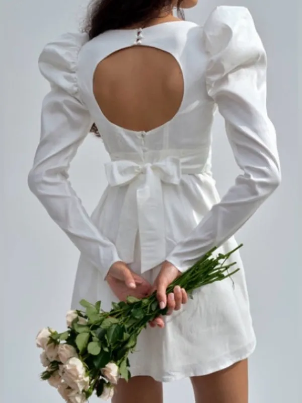NWT White For Love and Lemons Etta Bridal Long Sleeve Mini Dress Size M - Image 2