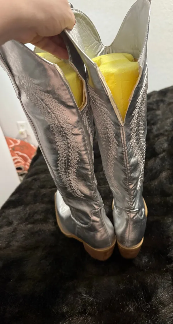 Women Fashion Knee High Western Boots Low Block Heels Cowboy Boots Shoes 8 - Image 3