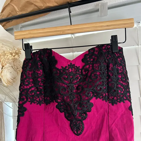 Body Central Baby Cereal Y2K Hot Pink Black Lace Corset Bustier Top Size XL - Image 3