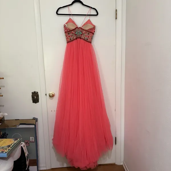 Sherri Hill 50474 A Line Maxi Formal Dress Red Pink Tulle 2 Beaded Homecoming - Image 10