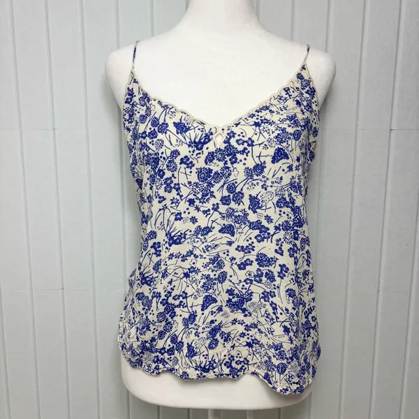 FREE PEOPLE‎ blue & white floral scalloped cami top Size S - Image 2
