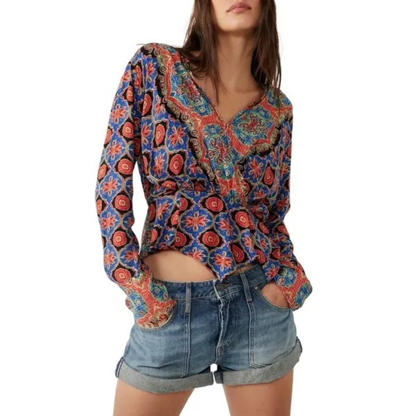 Free‎ People Falling For You Floral Print Peplum Top Boho Cropped Small - Image 9