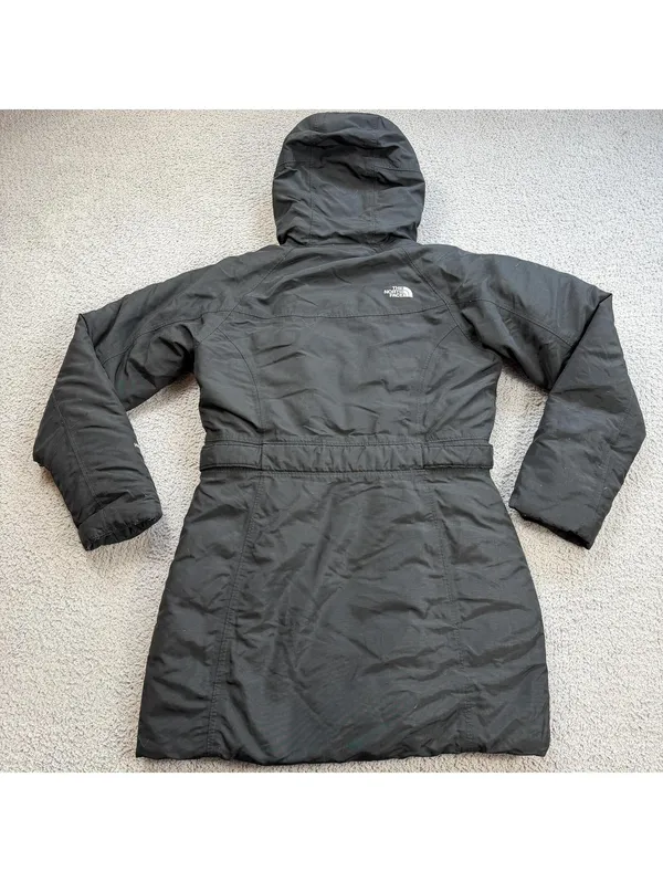 The North Face Womens Black Hooded Down Parka Jacket Small Belted Winter Coat - Image 2