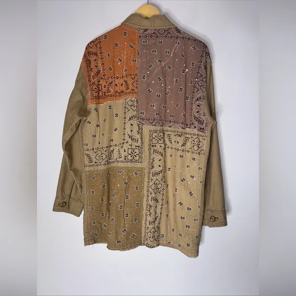 We The Free Size S Womens Oversized Shirt Jacket Tan Floral Paint‎ Splatter - Image 2