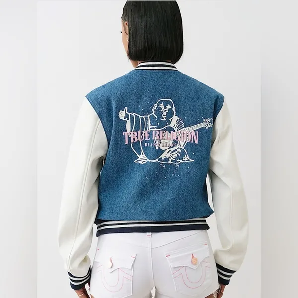 NWT True Religion Denim Buddha Varsity Jacket sz XL - Image 6