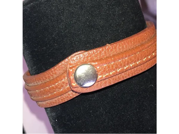Brown Leather Wrap Bracelet with Clemson Plate - Image 3