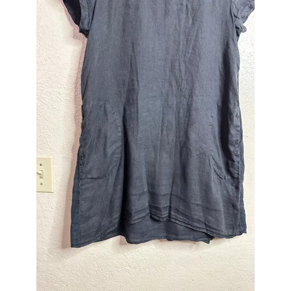 CP Shades 100% Linen size S Tunic Shift Dress Black Pockets Lagenlook - Image 5
