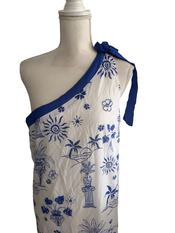 SUGARLIPS Blue White Aegean Maxi Vacay Dress Sz Large NEW NWT - Image 5