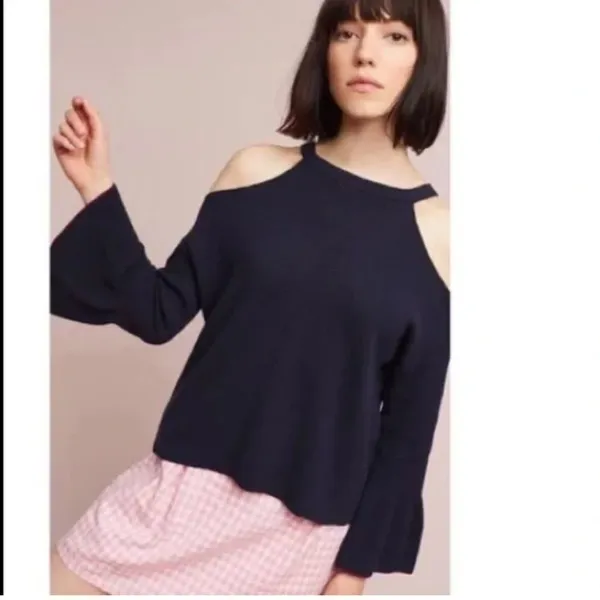 Anthropologie Blue Off the Shoulder Relaxed Fit Sweater - Image 11