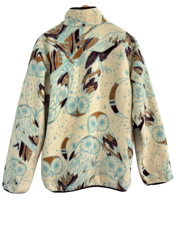 Patagonia Synchilla Snap-T Pullover Fleece Womens L Harvest Moon Owls Cream Blue - Image 3