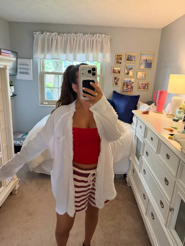 Aerie White Linen Long Sleeve - Image 2