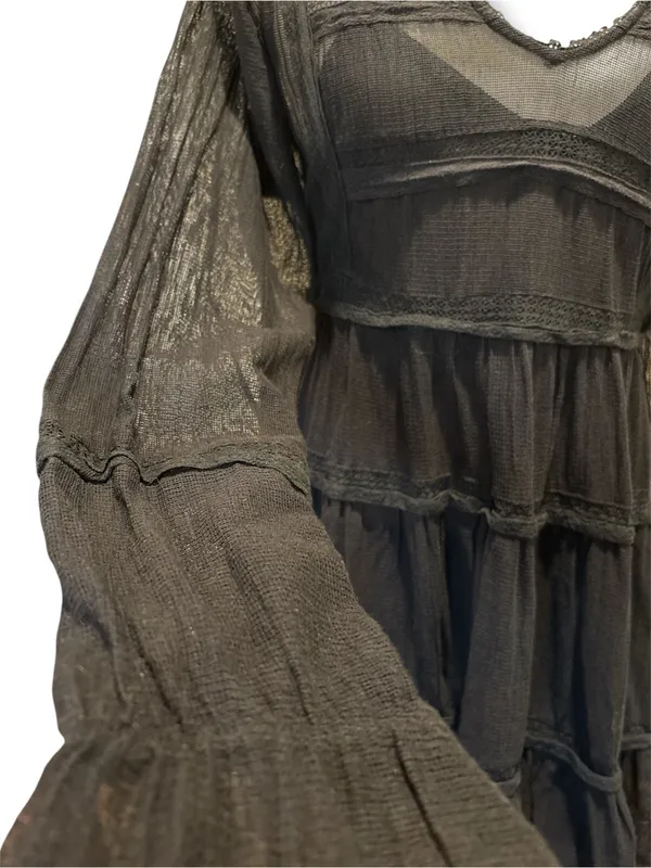 Free People Black Mesh Lace Tiered Mini Dress S - Image 2