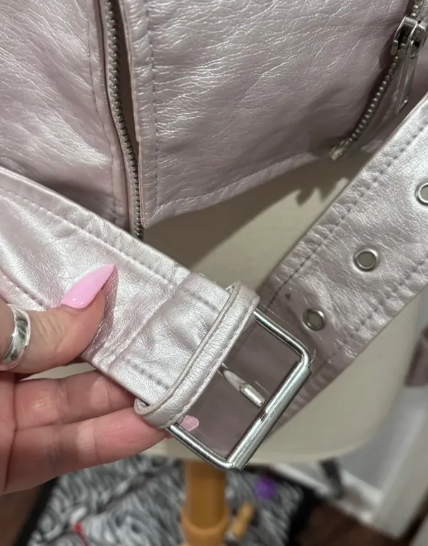 Forever 21 Metallic Pink Cropped Faux Leather Moto Biker Jacket - Image 8