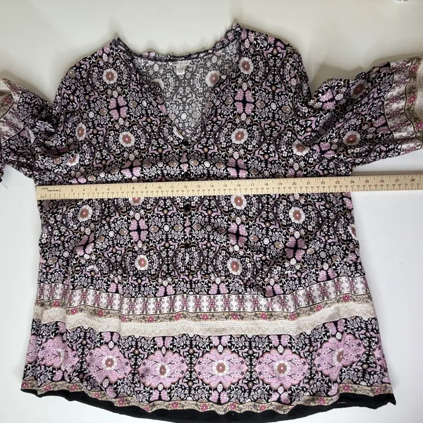 Cato Floral Medallion Blouse Size 18/20W Black Multicolor Boho Lightweight Comfy - Image 11