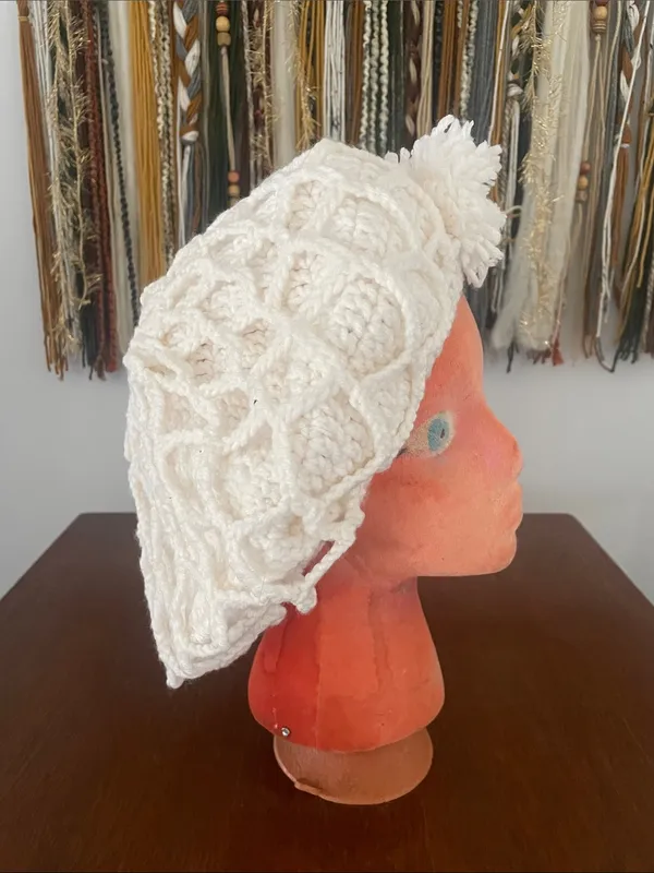 Handmade white Crochet Beanie Hat - boho festival vibes - Image 2