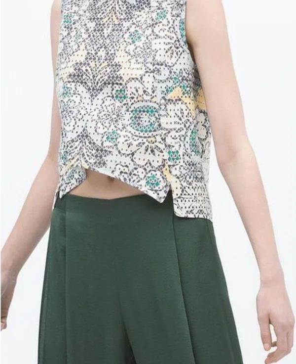 Perforated Tank Floral Laser-Cut Cut-Outs Cutouts Sleeveless Blouse Top M - Image 5
