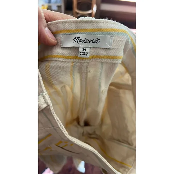 Madewell Emmett Wide-Leg Crop Pants Striped White Yellow Blue Denim Jeans Size 2 - Image 6