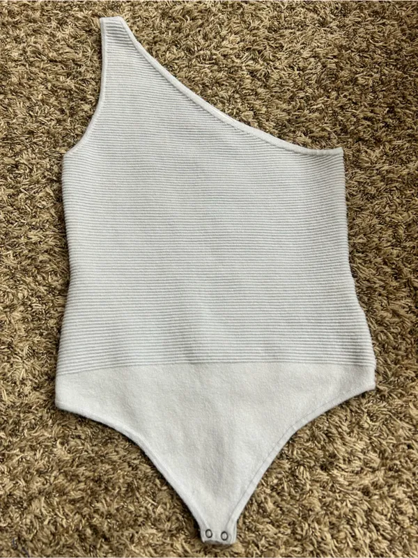 Abercrombie & Fitch Knit Ribbed One-Shoulder Bodysuit Pale Blue Sz M - Image 2