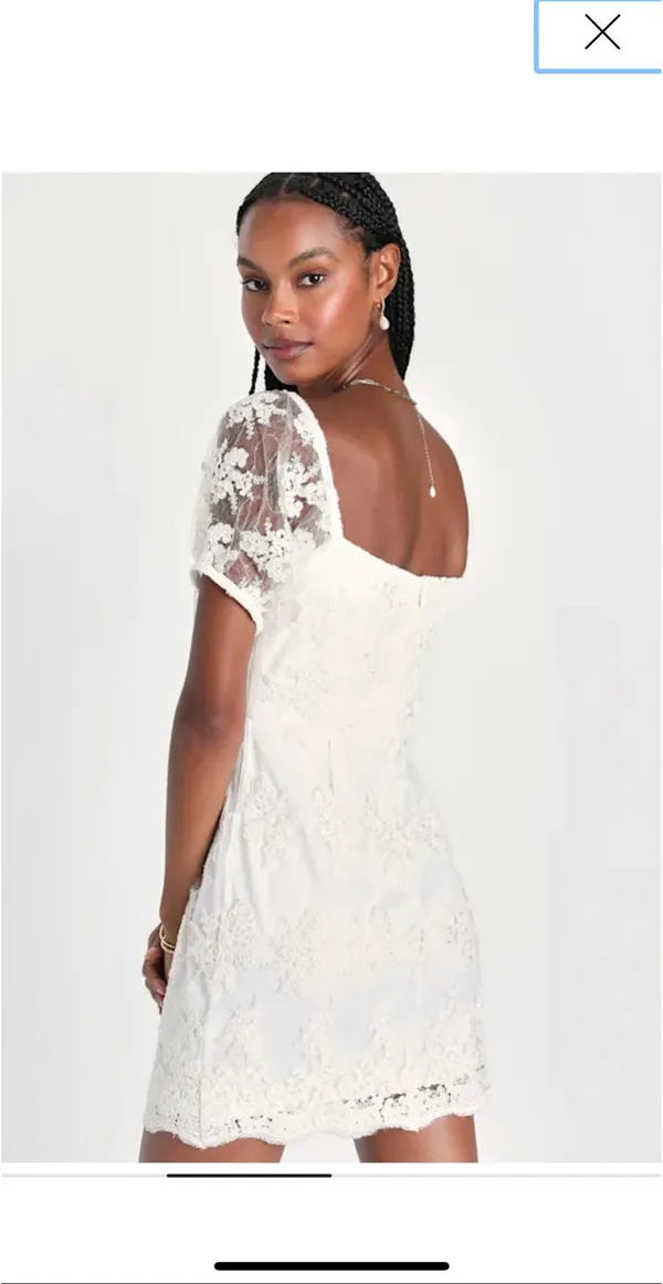 Lulus White Dress/Avid Admiration White Embroidered Sequin Puff Sleeve Mini Dress - Image 3