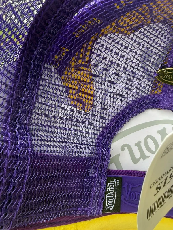 Von Dutch unisex Purple and Yellow Mesh Trucker Hat - Image 4