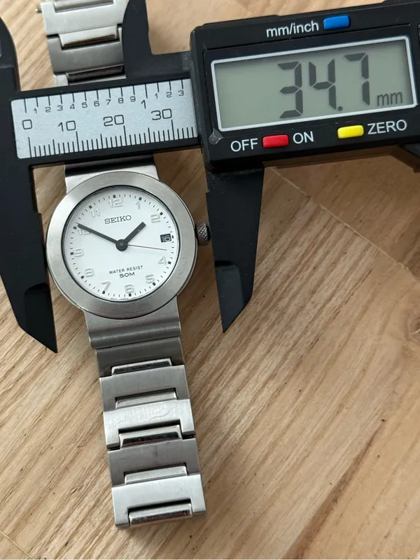 Seiko Very Rare Watch Stainless Steel Bracelet Case White Dial Date Window - Image 14