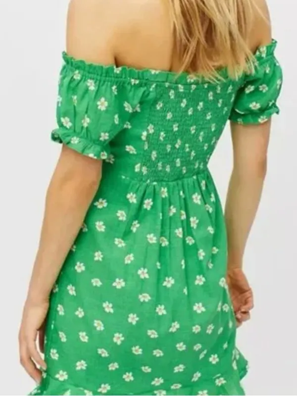 Urban Outfitters UO Magpie Off Shoulder Green Daisy‎ Mini Dress - Image 2