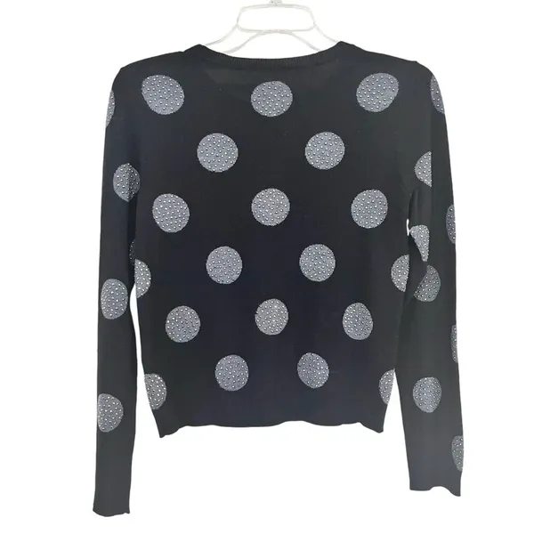 Alice + Olivia Black Gray Wool Polka Dot Rhinestone Embellished Crew Sweater XS - Image 2