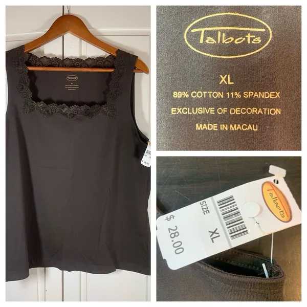 NWT Talbots Lace Tank‎ Womens XL Brown Square Neck Sleeveless Stretch Preppy - Image 2