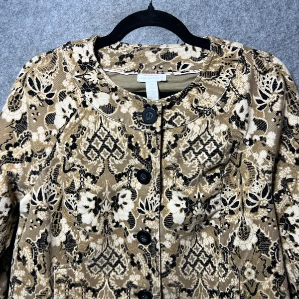 Charter Club Tan Black Paisley Corduroy Button Up Jacket‎ Size M Tapestry Damask - Image 11