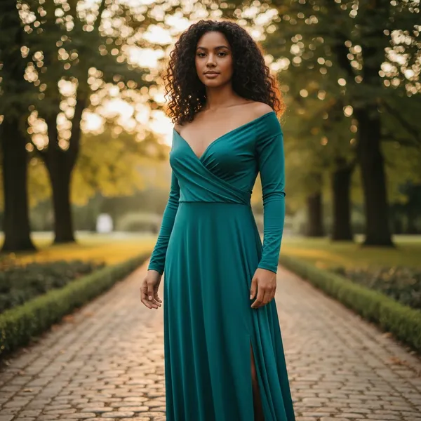 Emerald Green Long Sleeve V-Neck Wrap Maxi Dress Mermaid Formal Gown S - Image 2